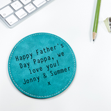 Personalised Message Faux Leather Coaster - Teal