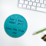 Personalised Message Faux Leather Coaster - Teal