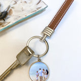 Personalised Photo Keyring with Faux Leather Strap - Brown