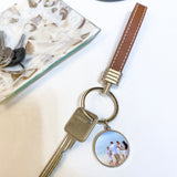 Personalised Photo Keyring with Faux Leather Strap - Brown