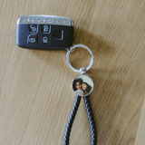 Black Personalised Photo Keyring with Braided Faux Leather Strap