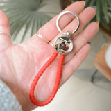 Red Personalised Photo Keyring with Braided Faux Leather Strap