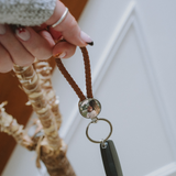 Brown Personalised Photo Keyring with Braided Faux Leather Strap