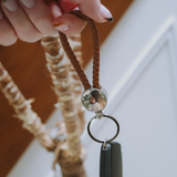 Brown Personalised Photo Keyring with Braided Faux Leather Strap