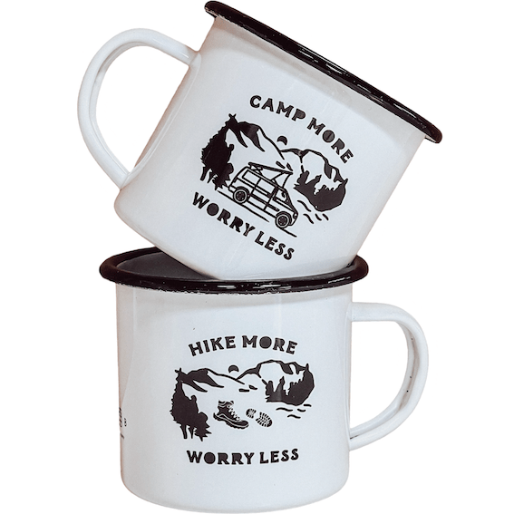 Camp/Hike More Worry Less 12oz Enamel Mugs - Birdie Barn