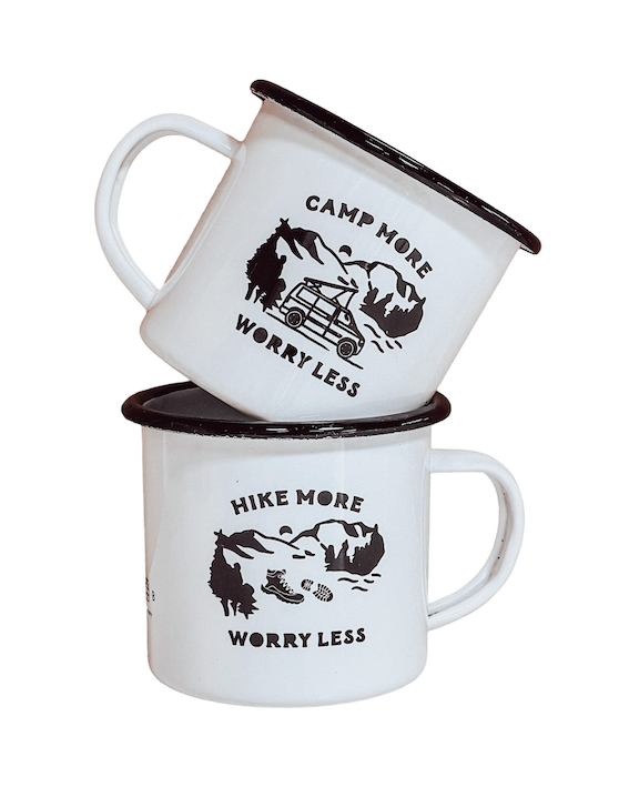 Camp/Hike More Worry Less 12oz Enamel Mugs - Birdie Barn