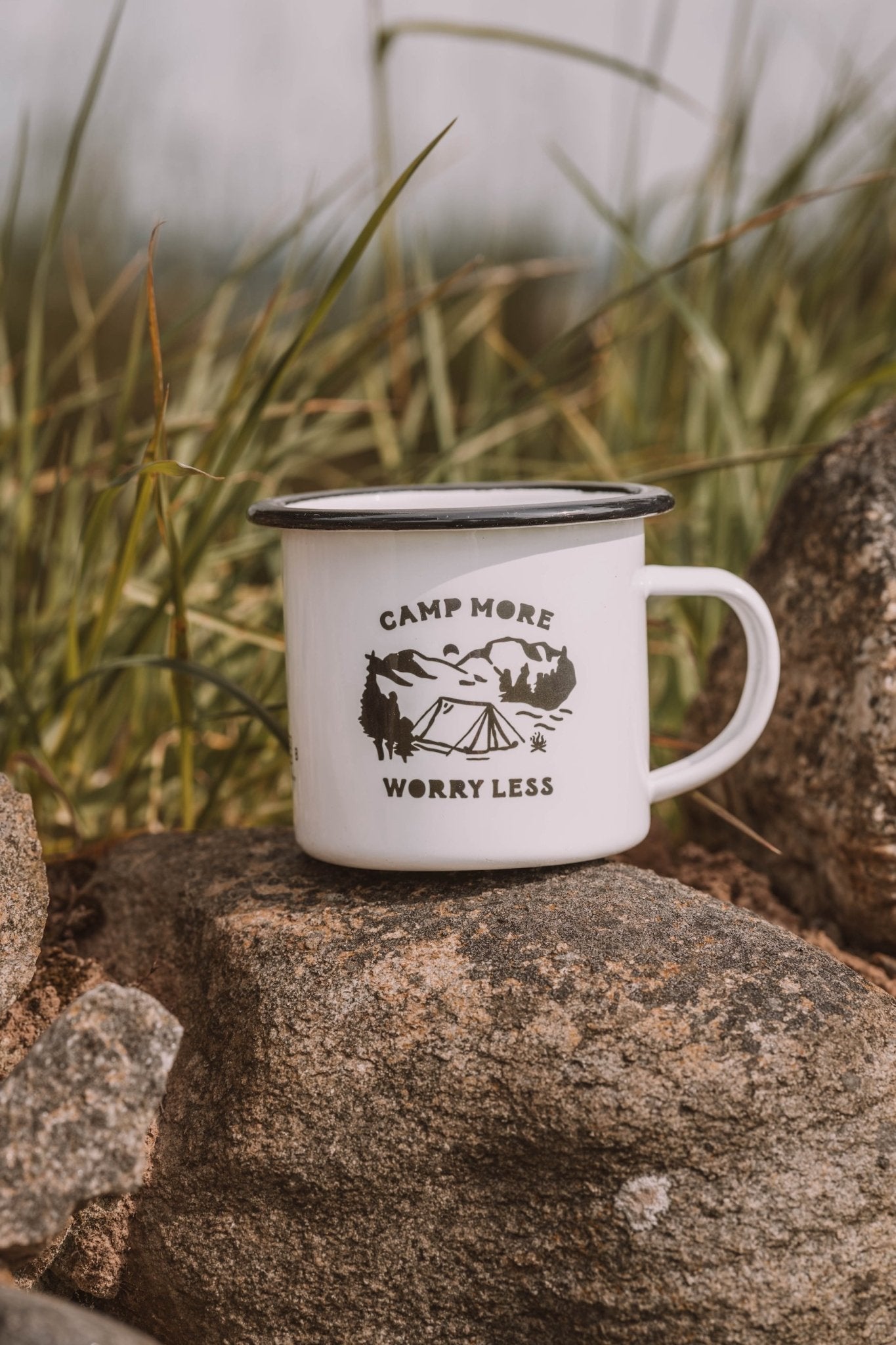 Camp/Hike More Worry Less 12oz Enamel Mugs - Birdie Barn