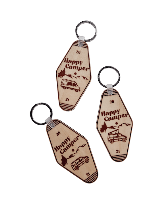 Happy Camper Wooden Keychain - Birdie Barn