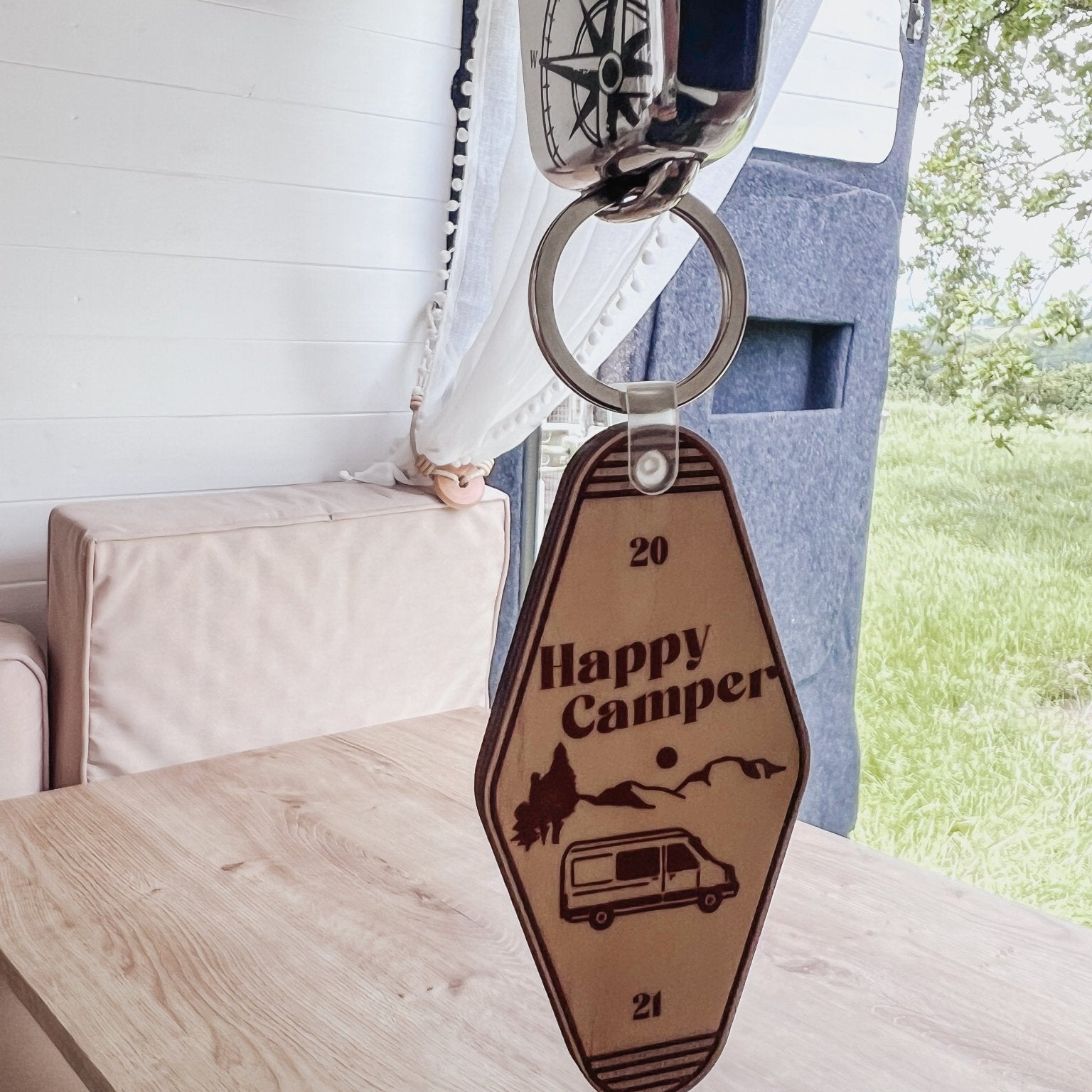 Happy Camper Wooden Keychain - Birdie Barn