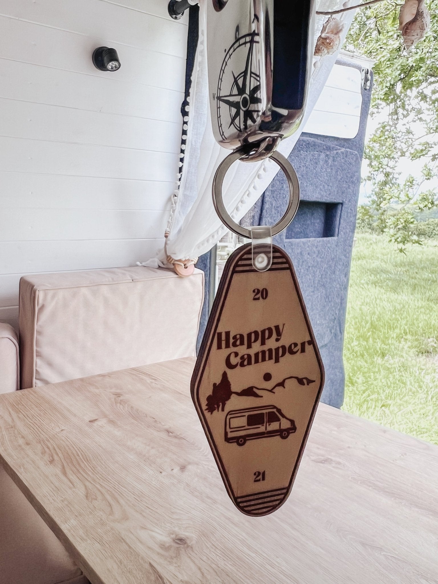 Happy Camper Wooden Keychain - Birdie Barn