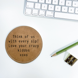 Personalised Message Faux Leather Coaster - Brown