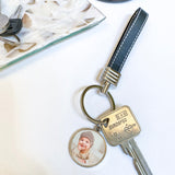 Personalised Photo Keyring with Faux Leather Strap - Black