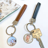 Personalised Photo Keyring with Faux Leather Strap - Brown
